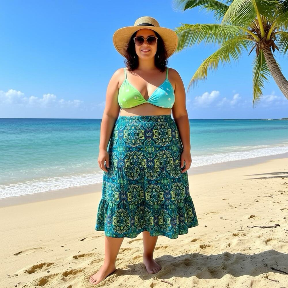 Creation Z Tired Midi Skirt Paisley Bohemian Cottagecore Beach Summer Sz 18